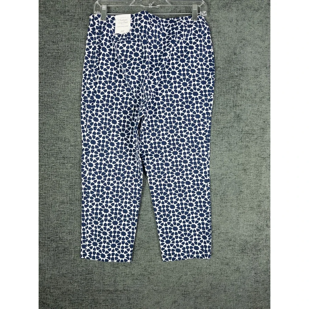 NWT Talbots Chatham Crop Pant Womens 10P Navy Blue White Geometric Print Slim Le